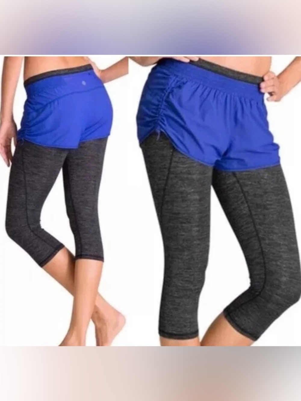 Athleta Women's Blue Overlay Shorts with Charcoal Capri Leggings
